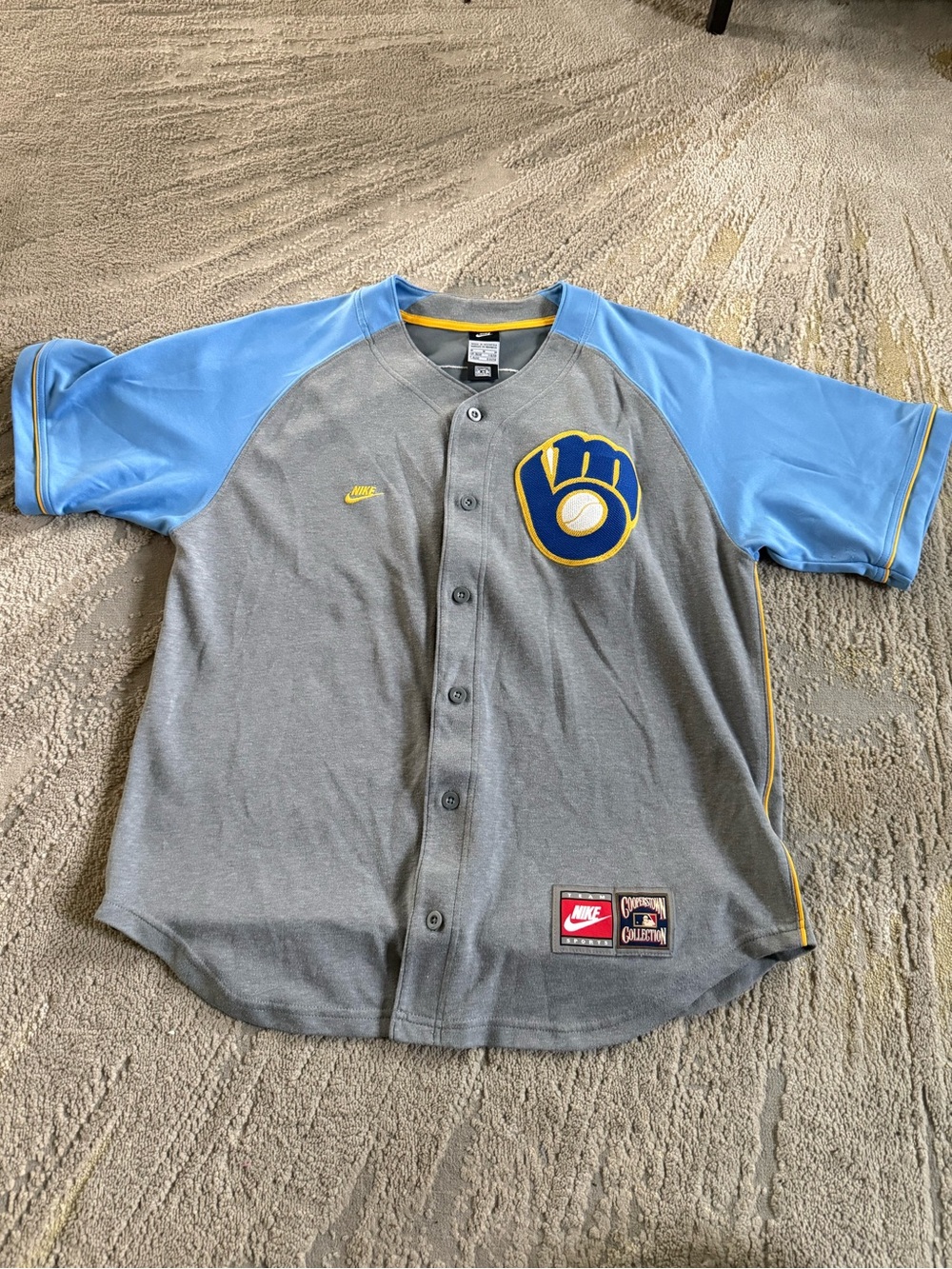 Nike Milwaukee Brewers Braun 8 jersey gray blue ball in glove logo medium